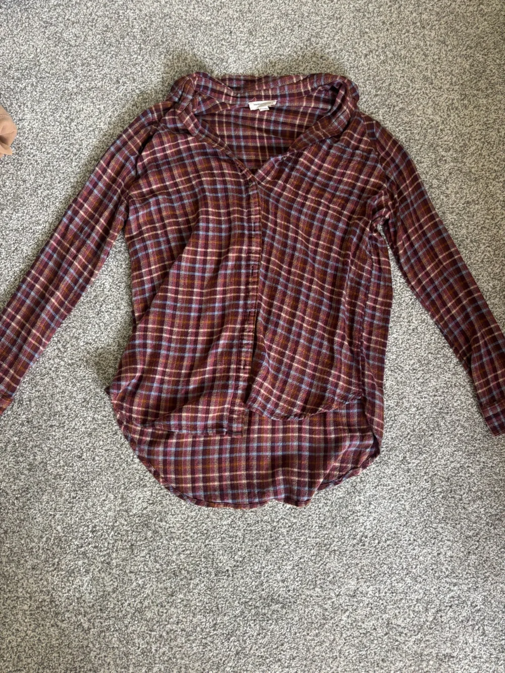 beachlunchlounge Plaid Long Sleeve Top in Maroon, Blue, Tan